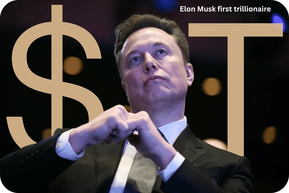 Elon Musk speaking at an event with Tesla and SpaceX logos in the background