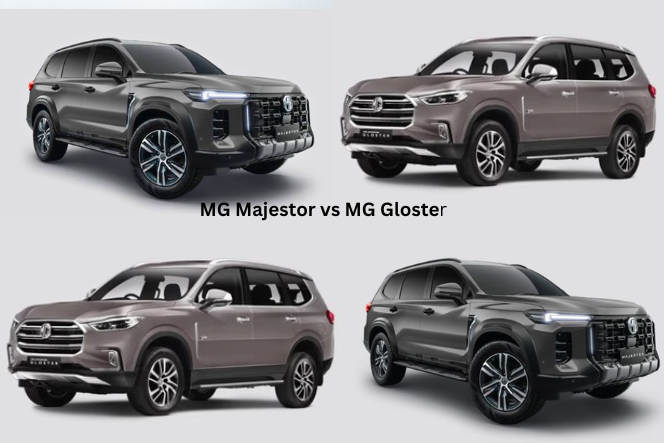 MG Majestor and MG Gloster side-by-side comparison highlighting exterior design differences and SUV stance