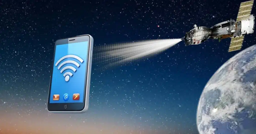 Starlink satellite providing mobile network connectivity directly to smartphones on Earth