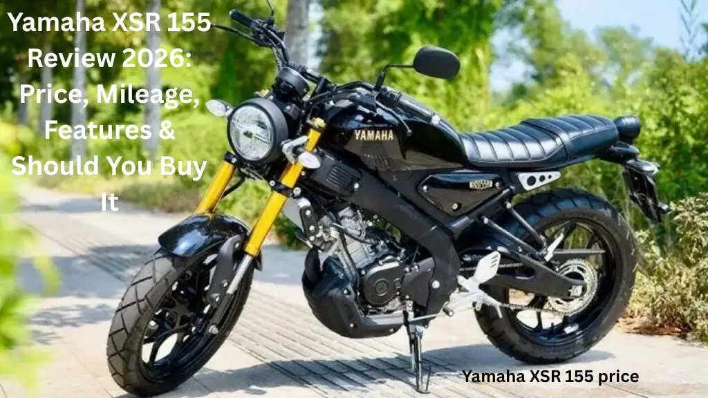 Yamaha XSR 155 retro style motorcycle front view with round LED headlight