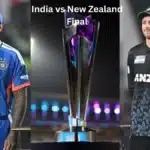 Suryakumar Yadav and Mitchell Santner during India vs New Zealand Final Press Conference ahead of T20 World Cup Final