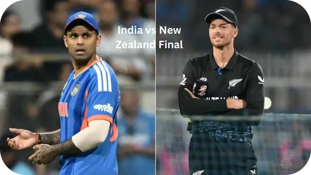 Suryakumar Yadav and Mitchell Santner during India vs New Zealand Final Press Conference ahead of T20 World Cup Final